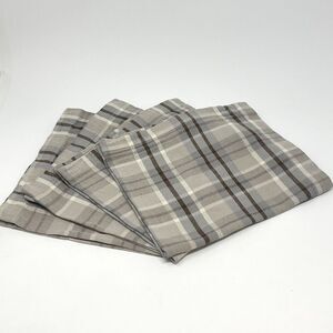Pottery Barn Plaid Tartan Neutral Gray Beige Brown Tan Napkins 20x20” Set Of 4